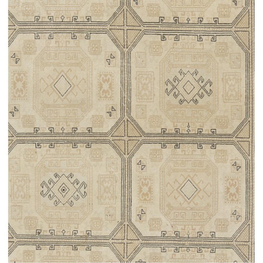 One-of-a-Kind Hand Knotted Turkish Oushak Rug with Neutral Colors