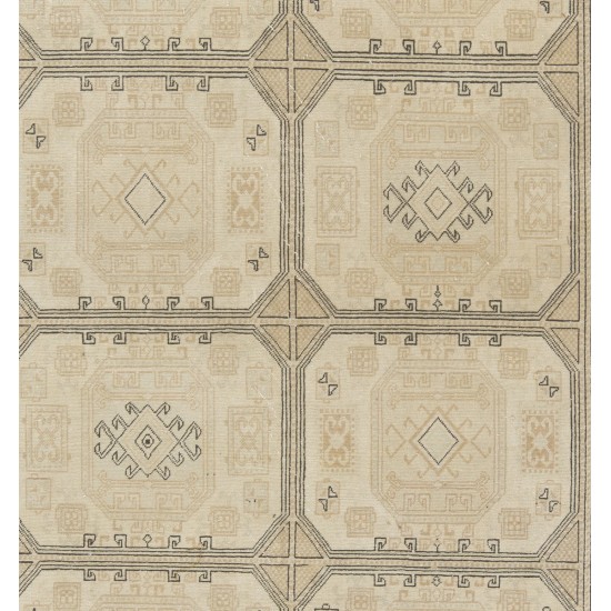 One-of-a-Kind Hand Knotted Turkish Oushak Rug with Neutral Colors