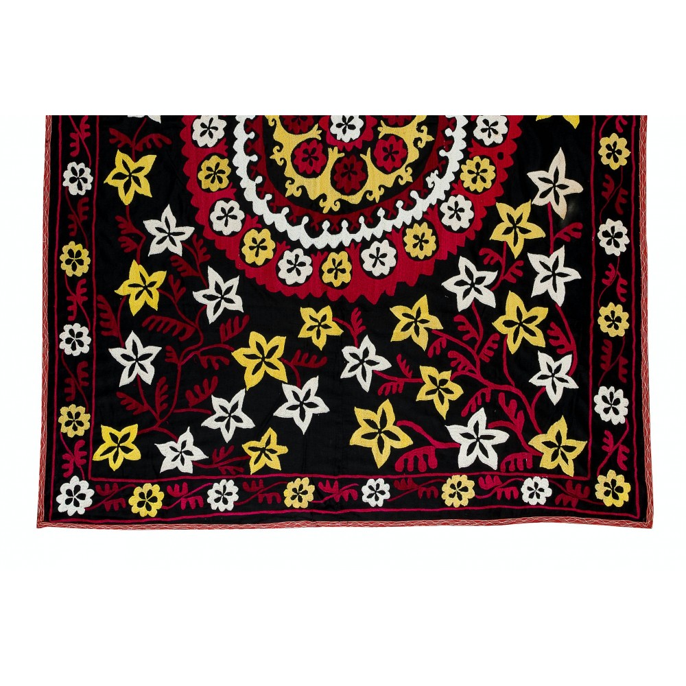 Vintage Silk Hand Embroidery Bed Cover, Central Asian Suzani Wall Hanging