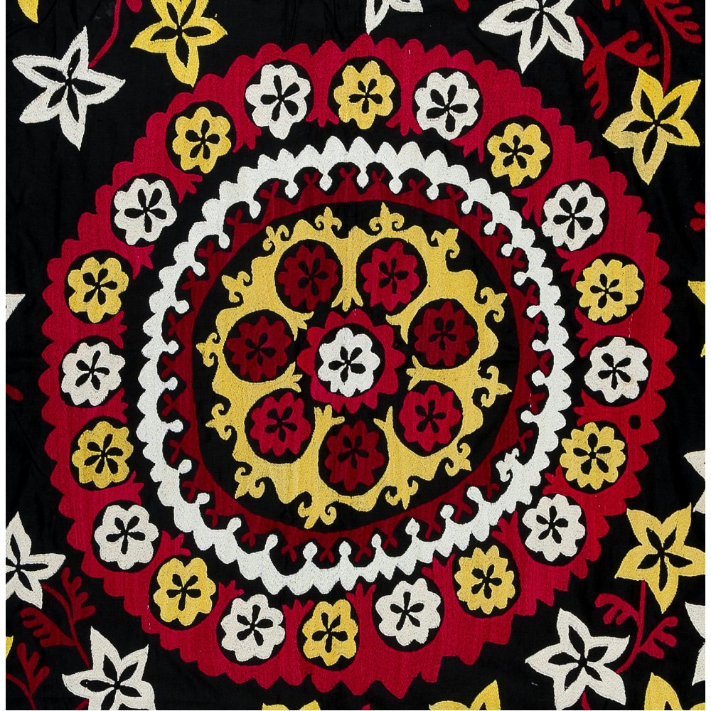 Vintage Silk Hand Embroidery Bed Cover, Central Asian Suzani Wall Hanging