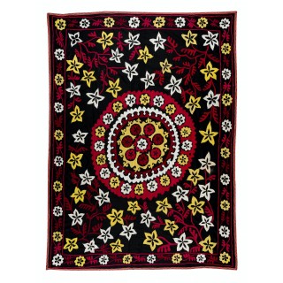 Vintage Silk Hand Embroidery Bed Cover. Central Asian Suzani Wall Hanging