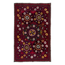 Vintage Silk Hand Embroidery Bed Cover. Traditional Suzani Textile Wall Hanging
