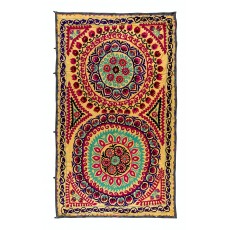 Vintage Silk Hand Embroidery Bed Cover. Central Asian Suzani Wall Hanging