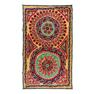 Vintage Silk Hand Embroidery Bed Cover. Central Asian Suzani Wall Hanging