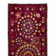 Silk Hand Embroidery Table Runner, Vintage Suzani Textile Wall Hanging, Burgundy Red Tapestry