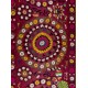 Silk Hand Embroidery Table Runner, Vintage Suzani Textile Wall Hanging, Burgundy Red Tapestry