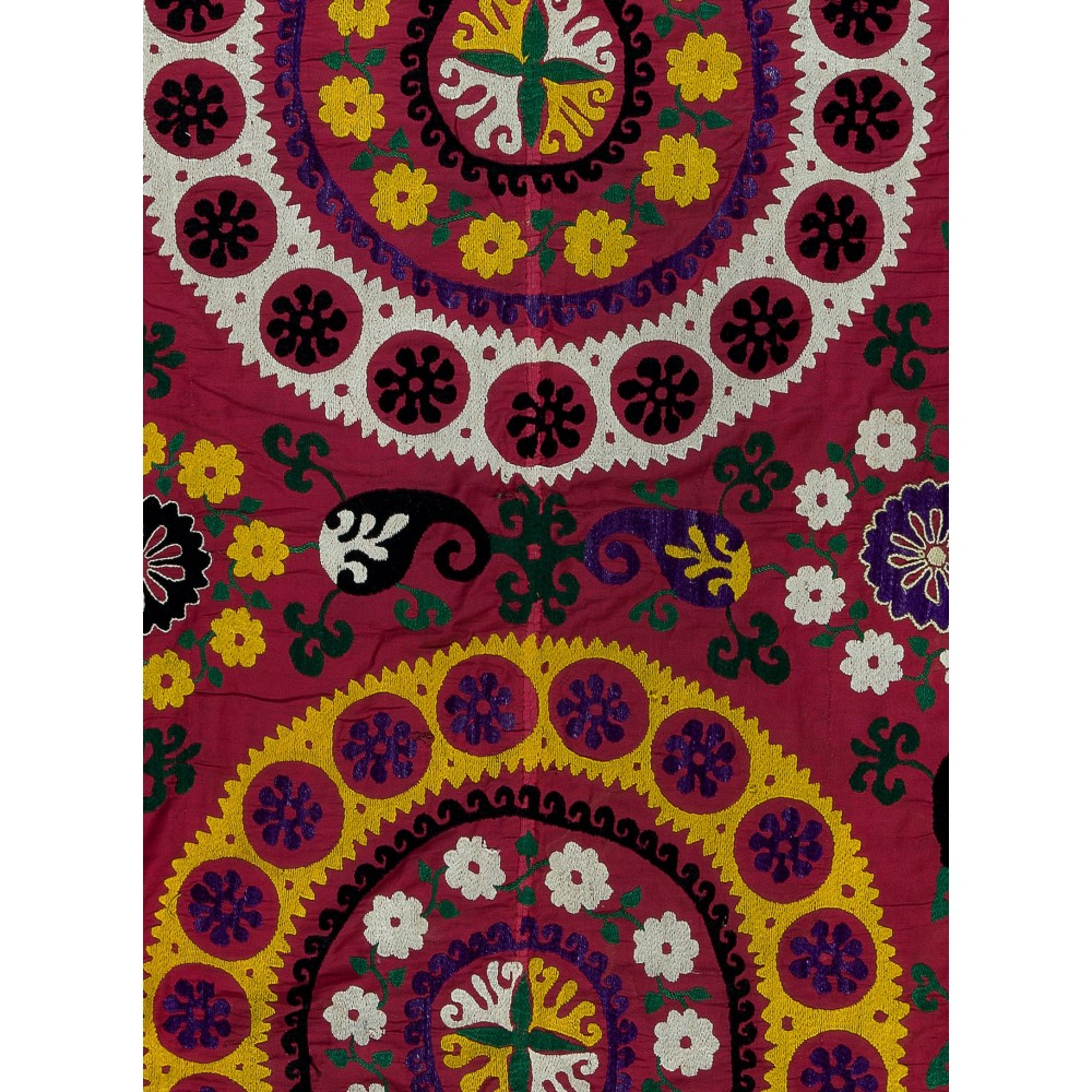 Vintage Silk Hand Embroidery Bed Cover, Central Asian Suzani Wall Hanging