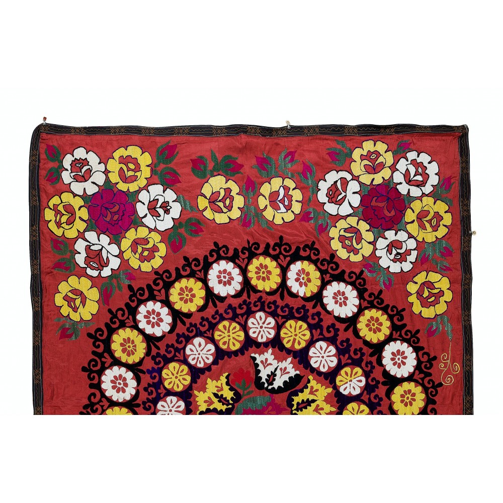 Vintage Traditional Silk Embroidery Bed Cover, Asian Suzani Wall Hanging