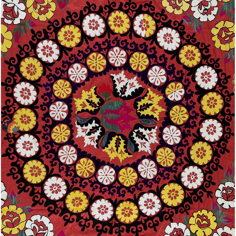 Vintage Traditional Silk Embroidery Bed Cover, Asian Suzani Wall Hanging