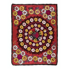 Vintage Traditional Silk Embroidery Bed Cover. Asian Suzani Wall Hanging