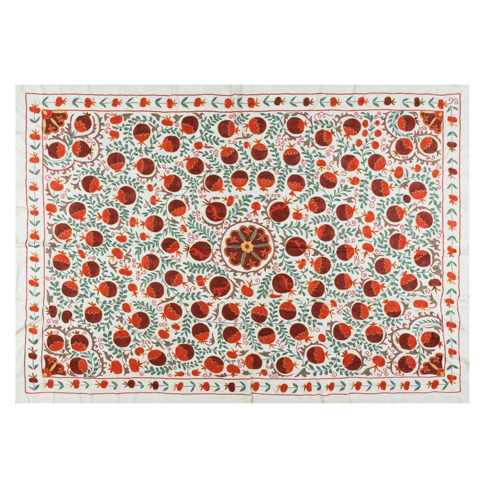 Embroidered Silk Wall Hanging, Modern Handmade Tapestry, Uzbek Bedspread