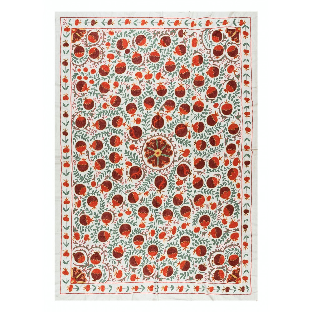 Embroidered Silk Wall Hanging, Modern Handmade Tapestry, Uzbek Bedspread