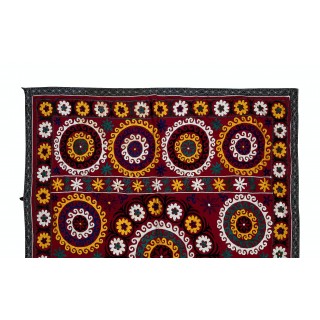 Silk Suzani Wall Hanging in Burgundy Red. Hand Embroidery Throw. Vintage Bedspread Silk Suzani Wall Hanging in Burgundy Red. Hand Embroidery Throw. Vintage Bedspread