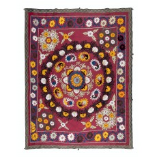 Vintage Uzbek Hand Embroidered Bed or Table Cover. Decorative Silk & Cotton Wall Hanging