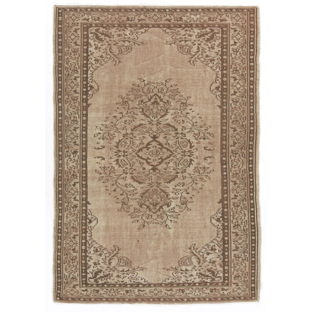 Hand Knotted Vintage Turkish Area Rug in Brown Colors