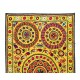Vintage Silk Embroidery Bedspread, Yellow Wall Hanging, Suzani Tablecloth
