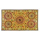 Vintage Silk Embroidery Bedspread, Yellow Wall Hanging, Suzani Tablecloth