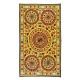 Vintage Silk Embroidery Bedspread, Yellow Wall Hanging, Suzani Tablecloth