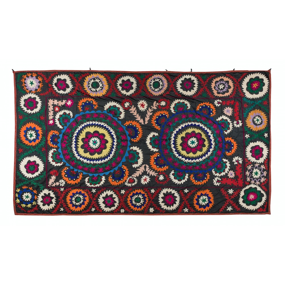 Vintage Silk Hand Embroidery Bed Cover, Uzbek Suzani Wall Hanging