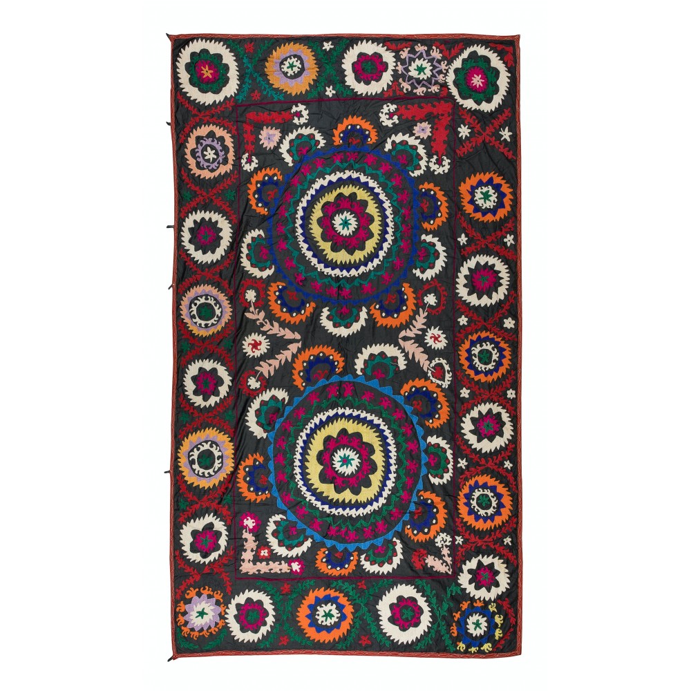 Vintage Silk Hand Embroidery Bed Cover, Uzbek Suzani Wall Hanging