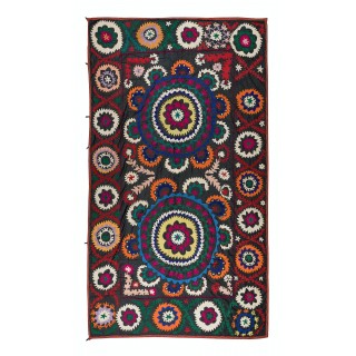Vintage Silk Embroidery Bed Cover. Suzani Wall Hanging. Handmade Tablecloth