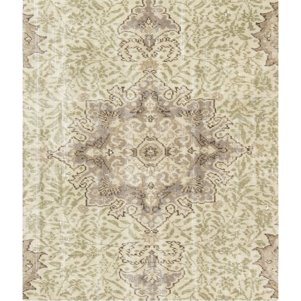 Vintage Handmade Sun Faded Oushak Wool Rug with Medallion Design
