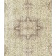 Vintage Handmade Sun Faded Oushak Wool Rug with Medallion Design