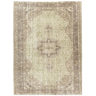 Vintage Handmade Sun Faded Oushak Wool Rug with Medallion Design
