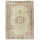 Vintage Handmade Sun Faded Oushak Wool Rug with Medallion Design