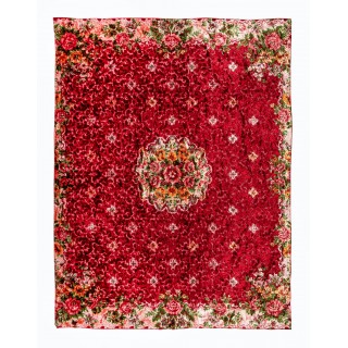 Floral Design Velvet Wall Hanging. Vintage Bed Cover