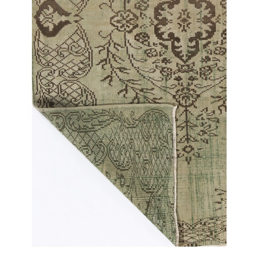 Hand Knotted Vintage Turkish Area Rug in Shades of Green