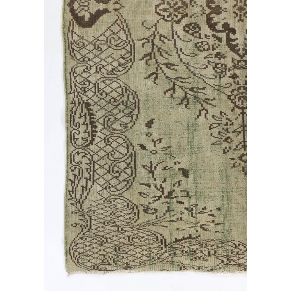 Hand Knotted Vintage Turkish Area Rug in Shades of Green