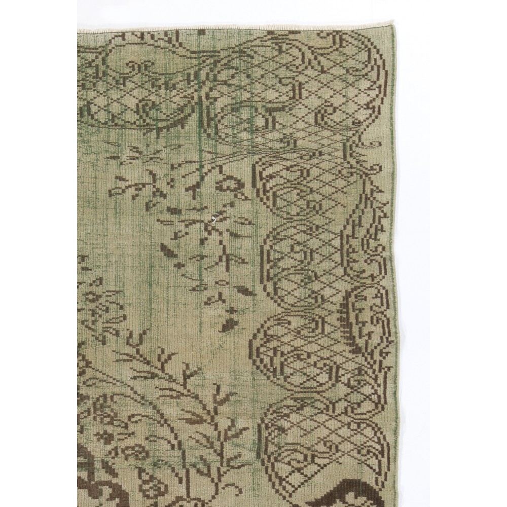 Hand Knotted Vintage Turkish Area Rug in Shades of Green