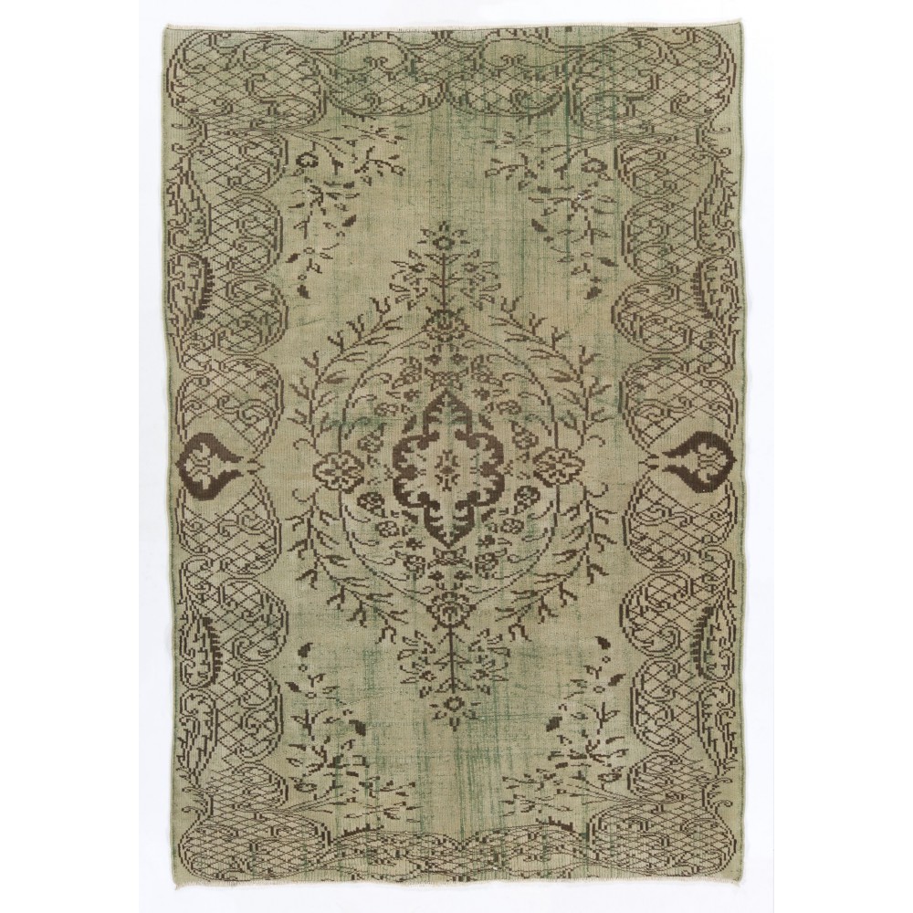 Hand Knotted Vintage Turkish Area Rug in Shades of Green