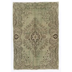 Hand Knotted Vintage Turkish Area Rug in Shades of Green