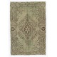 Hand Knotted Vintage Turkish Area Rug in Shades of Green