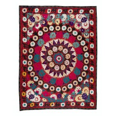 Vintage Silk Hand Embroidery Bed Cover. Central Asian Suzani Wall Hanging