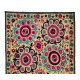 Silk Embroidery Throw. Floral 1970s Suzani Tapestry. Uzbek Wall Hanging