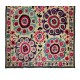 Silk Embroidery Throw. Floral 1970s Suzani Tapestry. Uzbek Wall Hanging