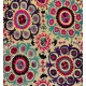 Silk Embroidery Throw. Floral 1970s Suzani Tapestry. Uzbek Wall Hanging