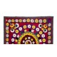 Silk Embroidery Table Cover, Suzani Wall Hanging, Vintage Red Tapestry