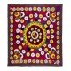 Silk Embroidery Table Cover, Suzani Wall Hanging, Vintage Red Tapestry