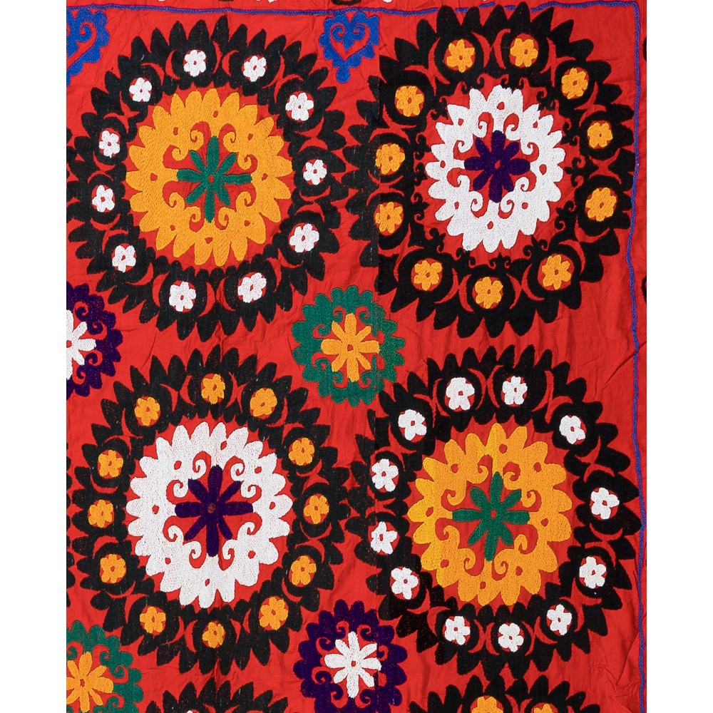 Vintage Silk Hand Embroidery Bed Cover, Uzbek Suzani Wall Hanging