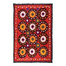 Vintage Silk Embroidery Bed Cover. Suzani Wall Hanging. Handmade Tablecloth