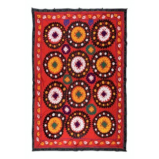 Vintage Silk Embroidery Bed Cover. Suzani Wall Hanging. Handmade Tablecloth