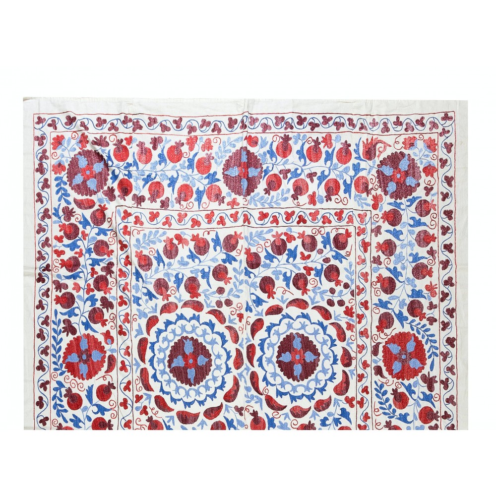 Silk Hand Embroidered Tapestry, New Suzani Textile Wall Hanging, Uzbek Bed Cover