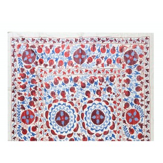 Silk Hand Embroidered Tapestry. New Suzani Textile Wall Hanging. Uzbek Bed Cover