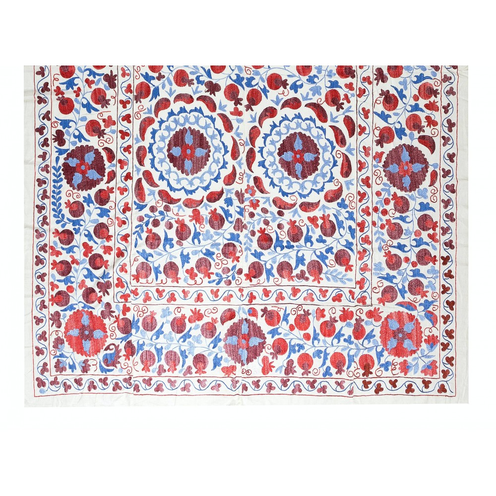Silk Hand Embroidered Tapestry, New Suzani Textile Wall Hanging, Uzbek Bed Cover