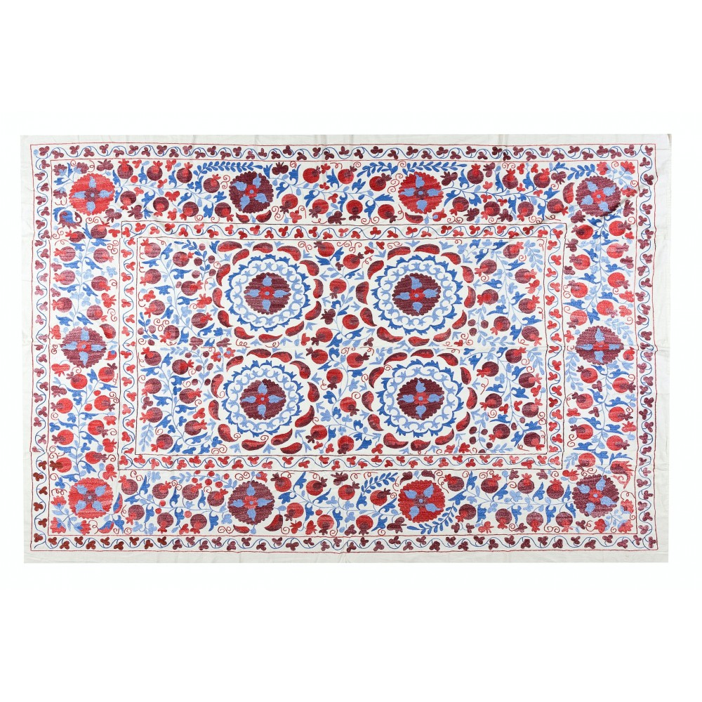 Silk Hand Embroidered Tapestry, New Suzani Textile Wall Hanging, Uzbek Bed Cover