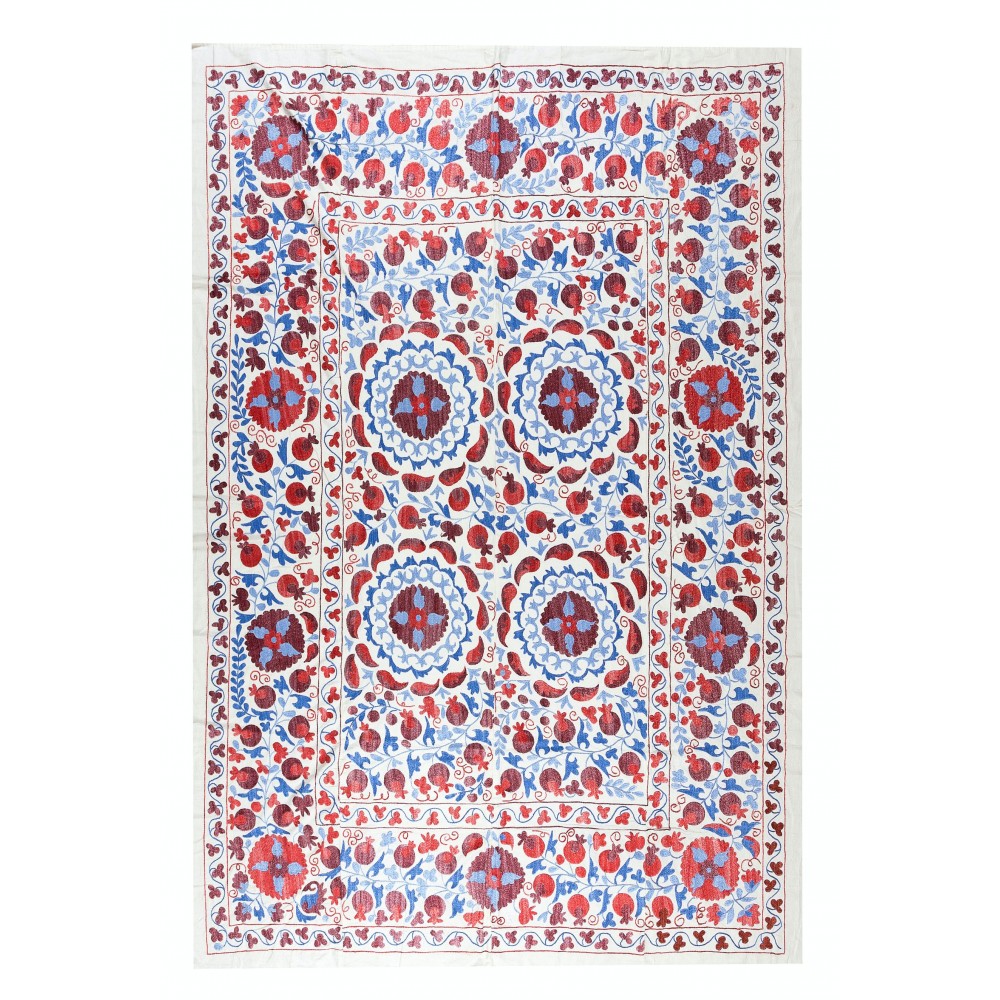 Silk Hand Embroidered Tapestry, New Suzani Textile Wall Hanging, Uzbek Bed Cover